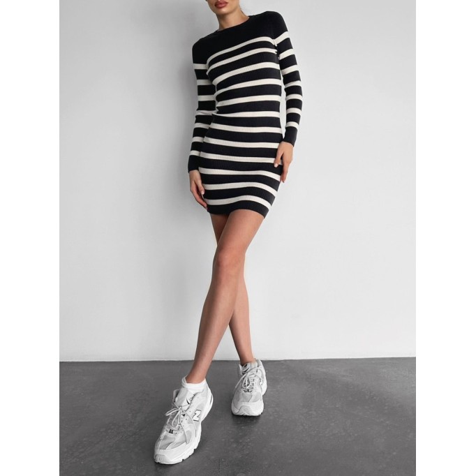 Black and white striped slim fit mini dress