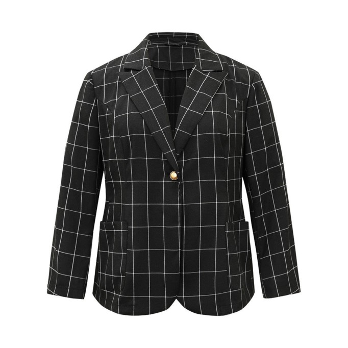 Black checked suit jacket for women