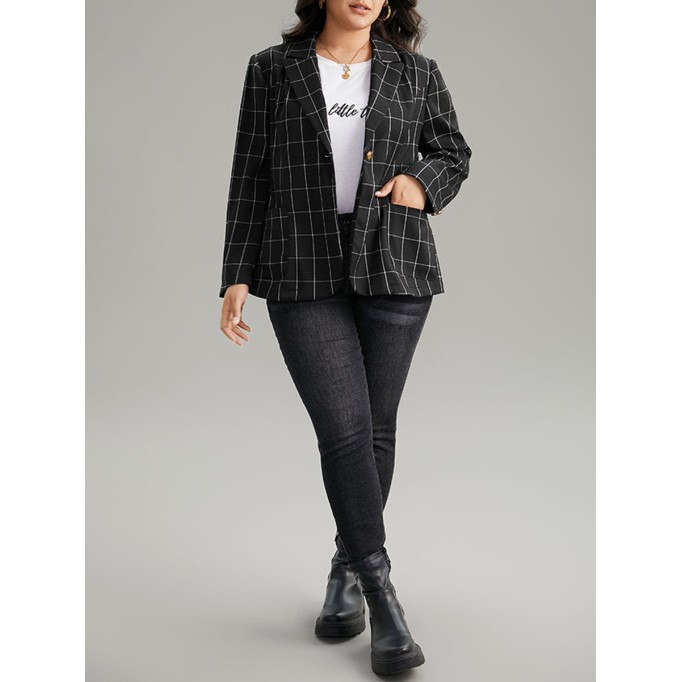 Black checked suit jacket for women