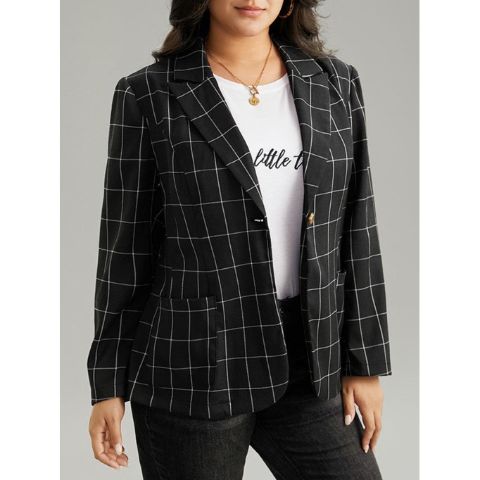 Black checked suit jacket for women