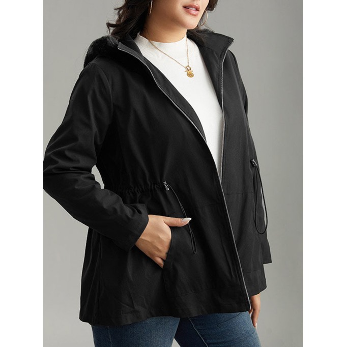 Black elegant waist drawstring jacket