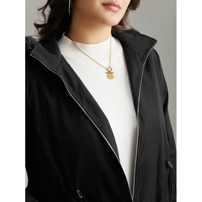 Black elegant waist drawstring jacket