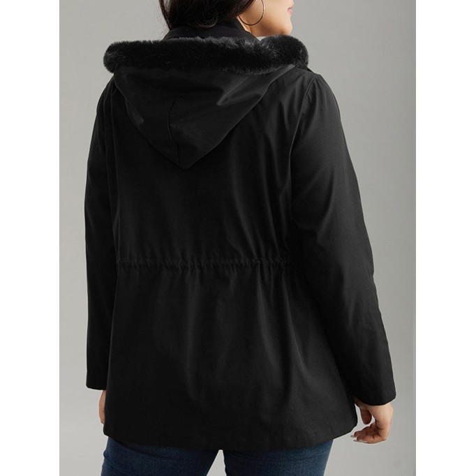 Black elegant waist drawstring jacket