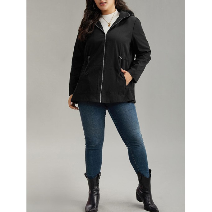 Black elegant waist drawstring jacket