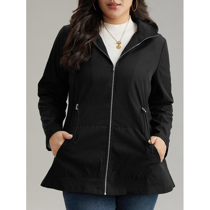 Black elegant waist drawstring jacket