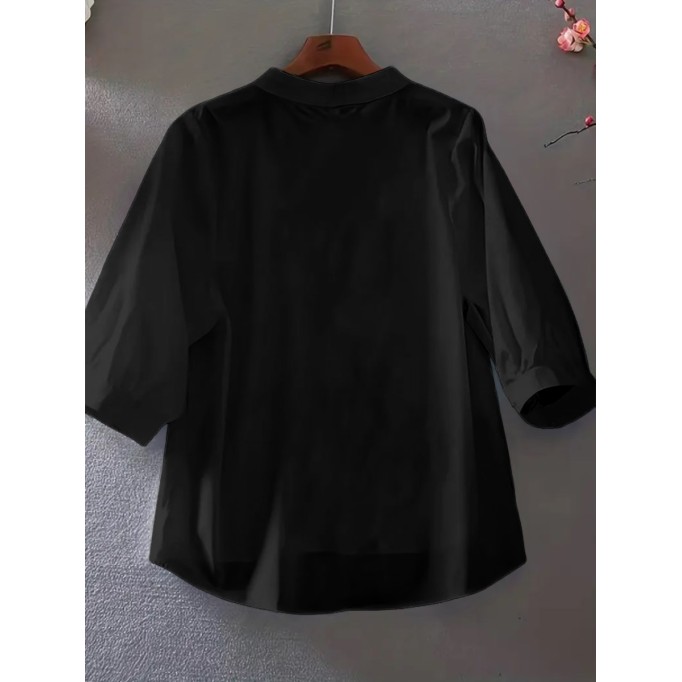 Black women's loose cotton linen embroidered shirt