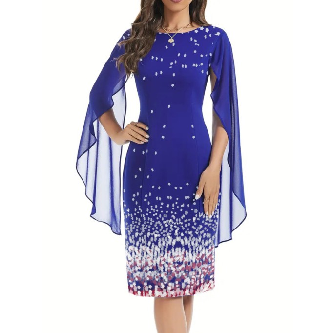 Blue chiffon patchwork elegant slim-fit dress dress