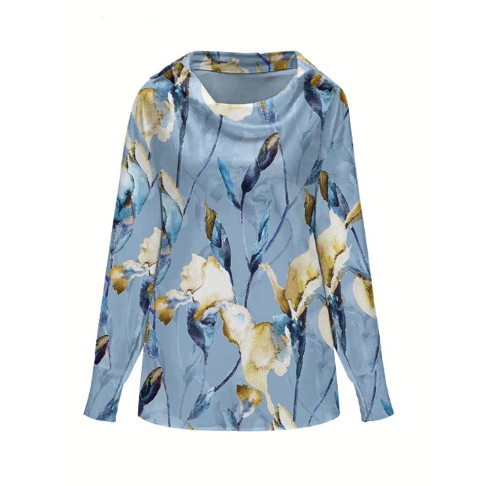 Blue elegant satin swingneck shirt