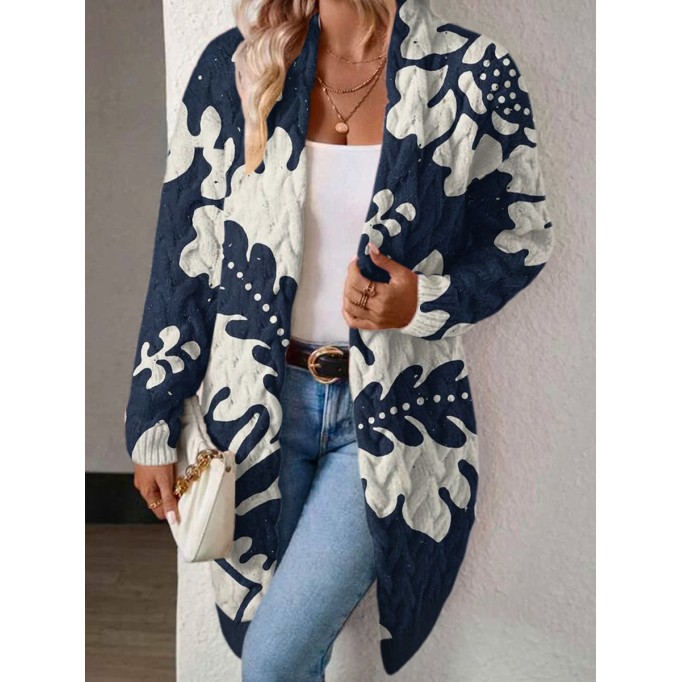 Blue printed sweater cardigan