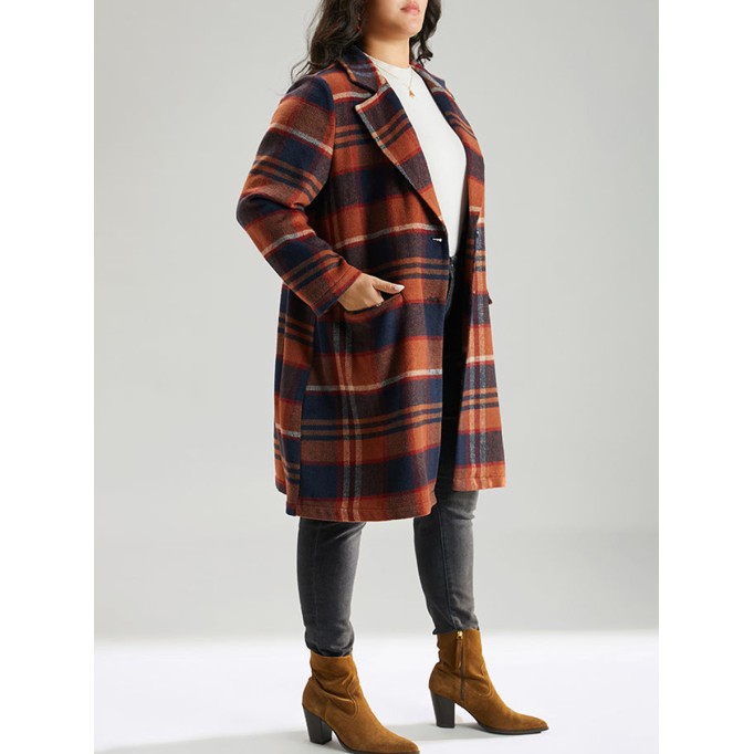 Brown ladies elegant plaid trench coat tweed coat