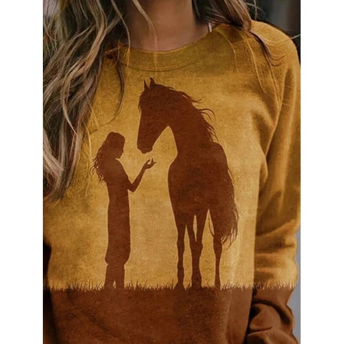 Casual Character Camel Print Paneled Color-block T-shirt