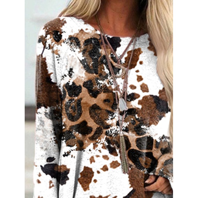 Casual contrasting cow pattern T-shirt