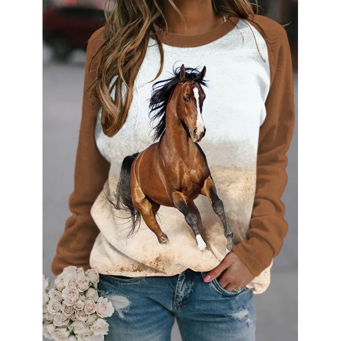 Casual contrasting horse print sweatshirt