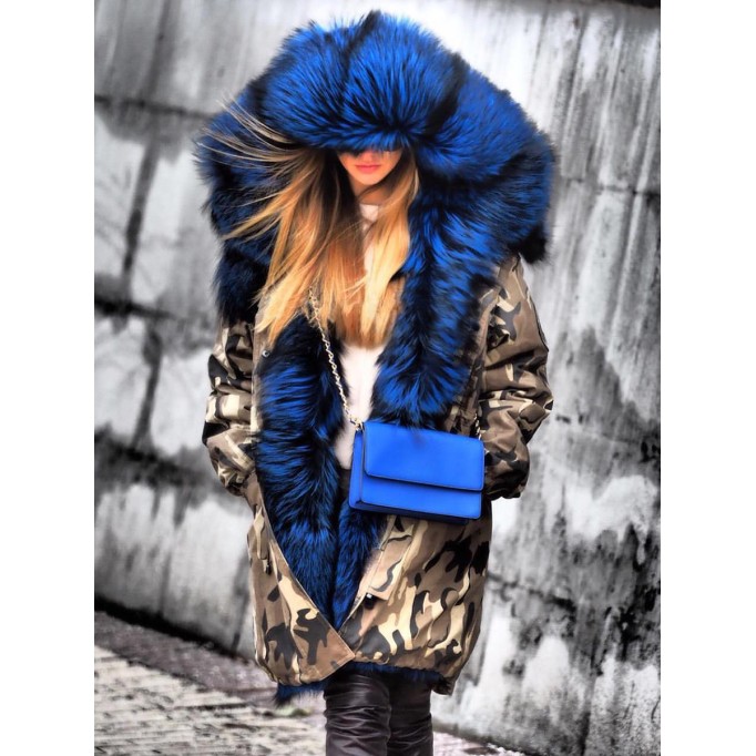 Casual fur collar patchwork camouflage coat