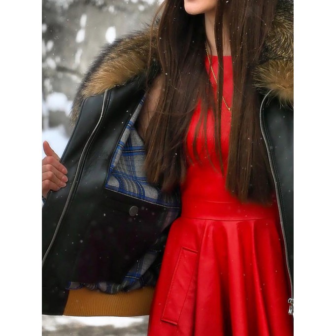 Casual fur collar patchwork leather coat