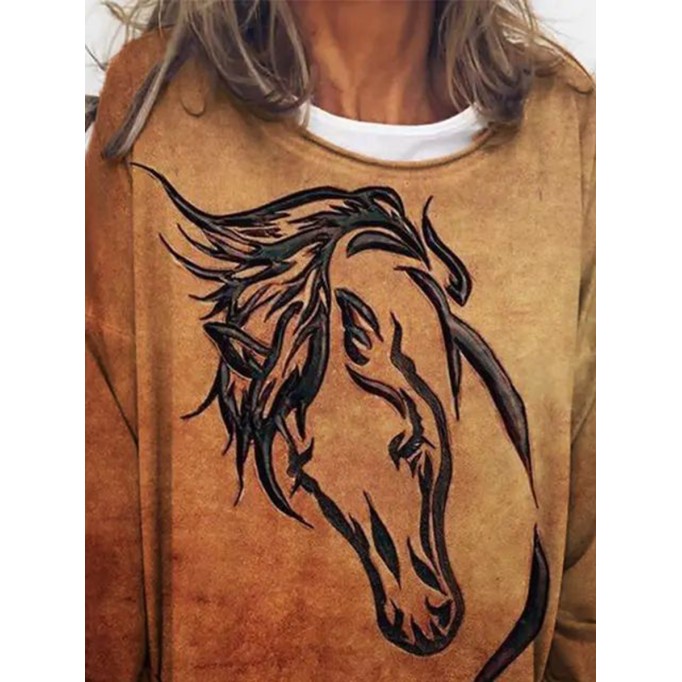 Casual horse print long sleeve sweatshirt