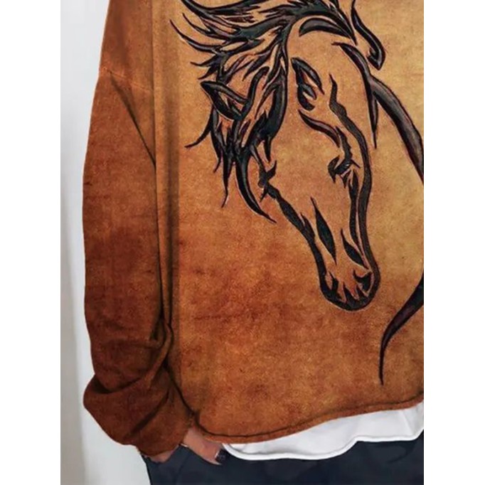 Casual horse print long sleeve sweatshirt