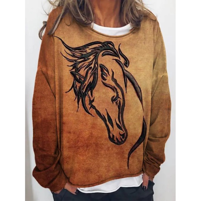 Casual horse print long sleeve sweatshirt