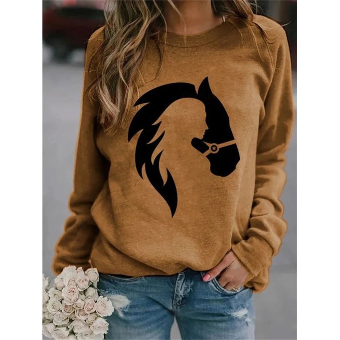 Casual horse silhouette print sweatshirt