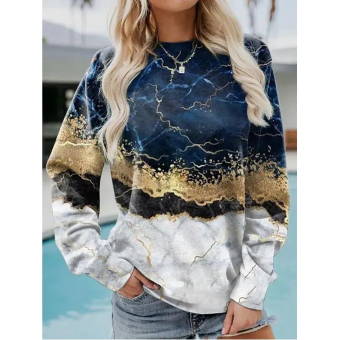 Casual long sleeved marble printed sweater