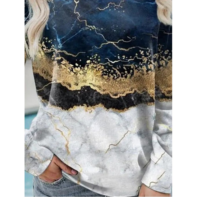 Casual long sleeved marble printed sweater