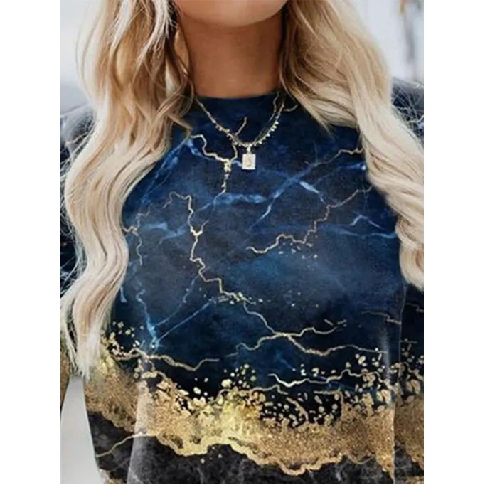 Casual long sleeved marble printed sweater