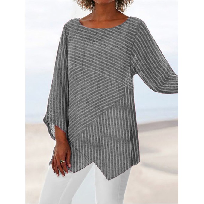 Casual long sleeved round neck striped printed shirt