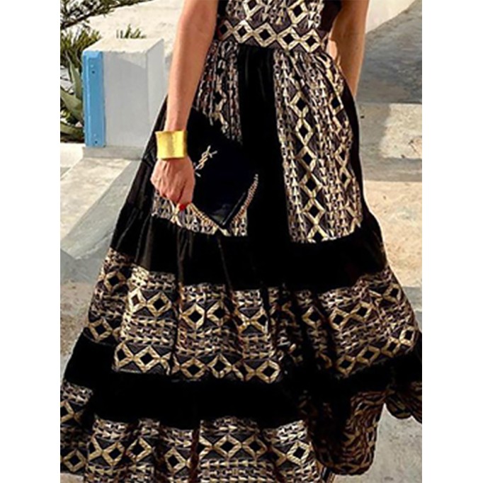 Casual Print Halter Cake Skirt Dresses