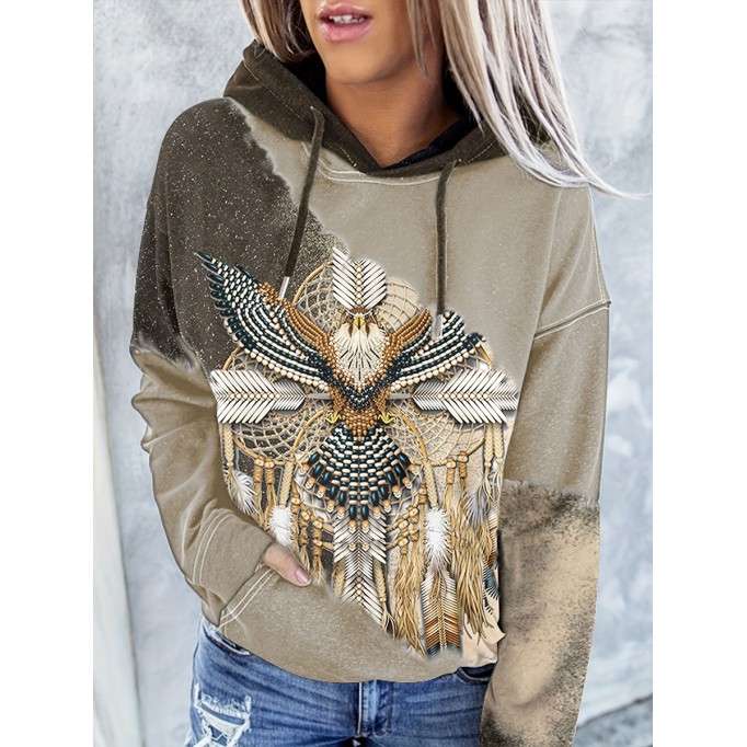 Casual Retro Ethnic Print Hoodie