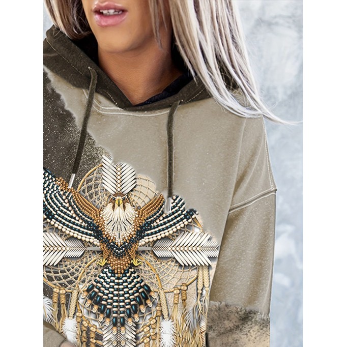 Casual Retro Ethnic Print Hoodie