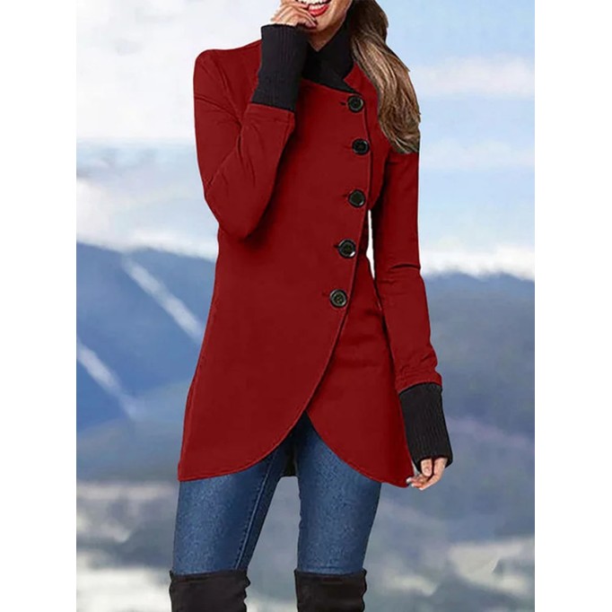 Casual solid color irregular hem coat