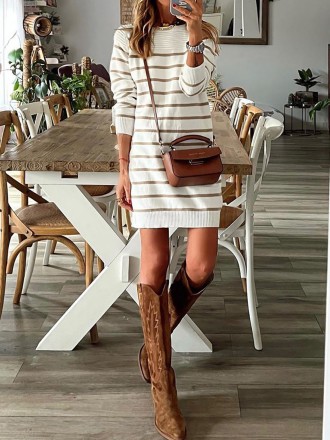 Casual Striped Patchwork O Neck A Line Dresses