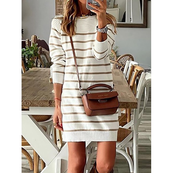 Casual Striped Patchwork O Neck A Line Dresses