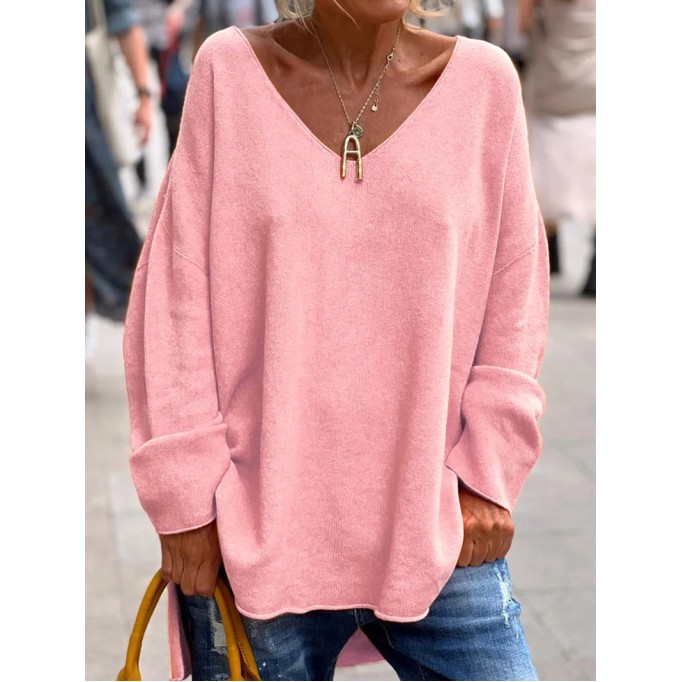 Casual V-neck Loose Plain Sweater