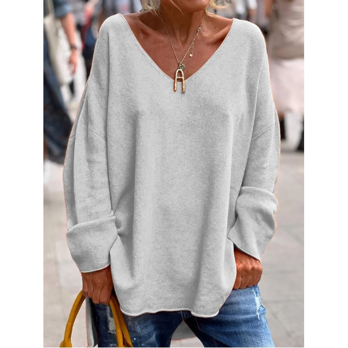 Casual V-neck Loose Plain Sweater