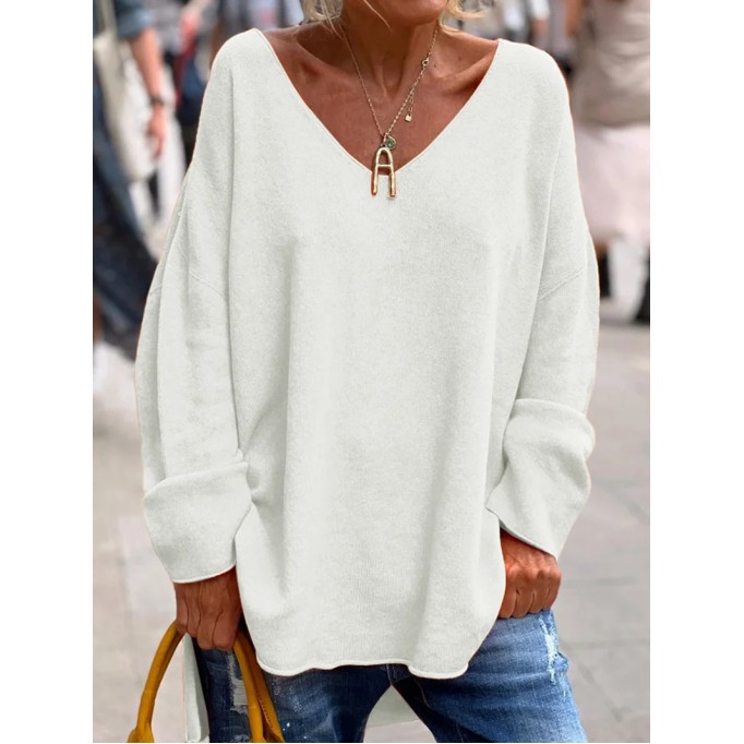 Casual V-neck Loose Plain Sweater