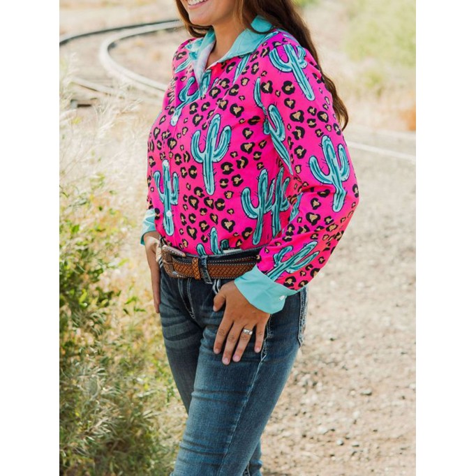 Casual Western Contrast Cactus Print Shirt