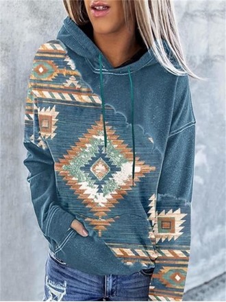 Casual Western Printed Autumn/Winter Hoodie