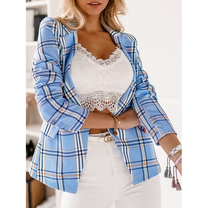 Checkered slim fitting short suit jacket