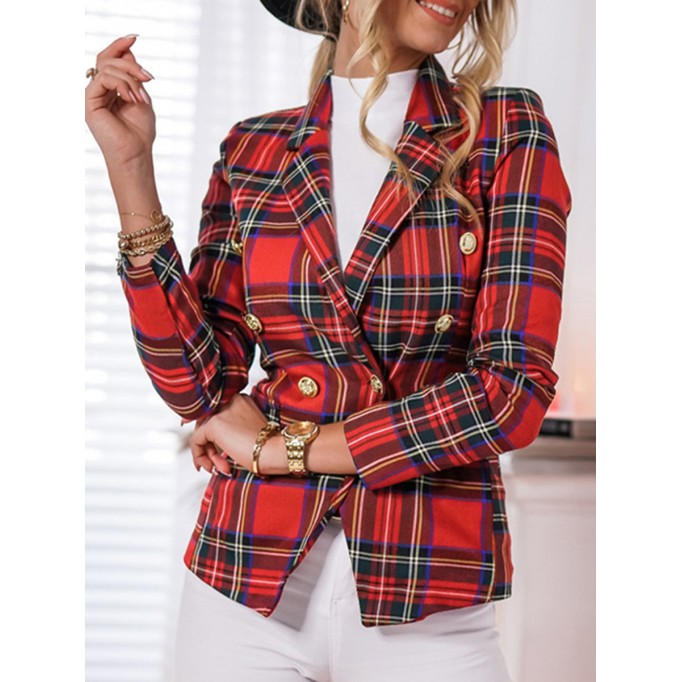 Checkered slim fitting short suit jacket