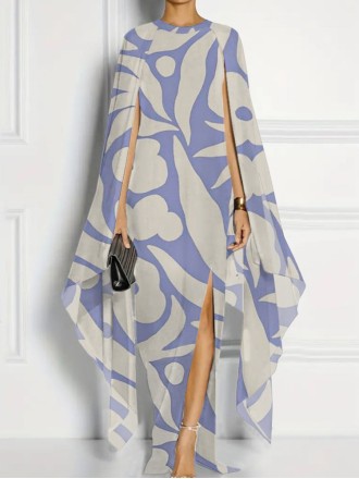 Chiffon print cape cape dress elegant dress