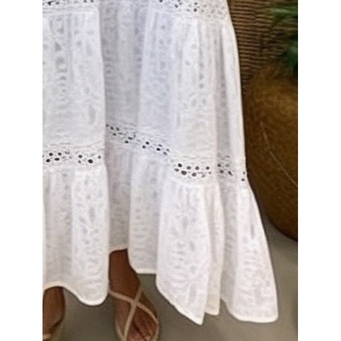 Cotton linen lace patchwork long dress