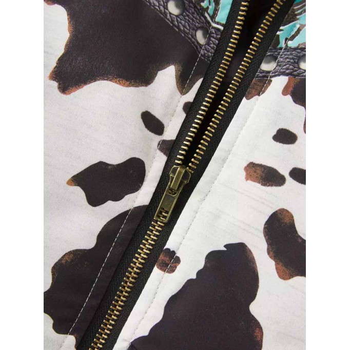 Cow Abstract Graphic Zipper Pocket Warm Vest Coat