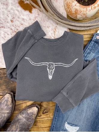 Cow head print crew neck sweatshirt