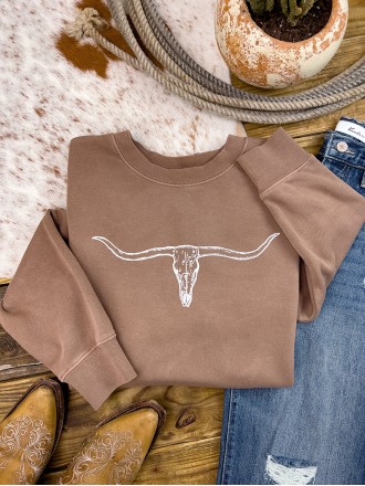 Cow head print crew neck sweatshirt