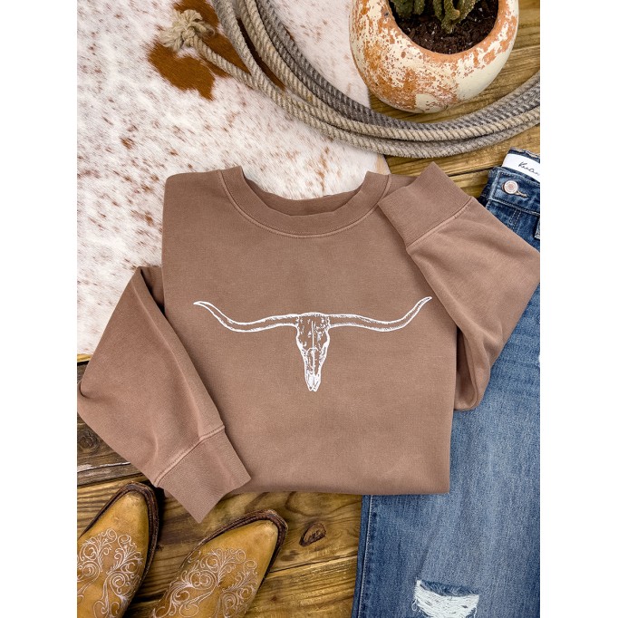 Cow head print crew neck sweatshirt