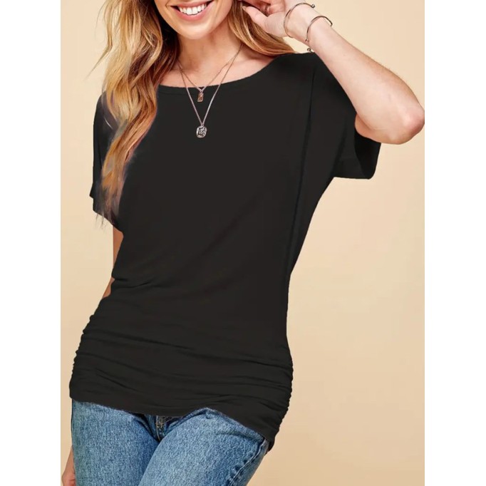 Crew neck pullover simple shoulder knit T-shirt top