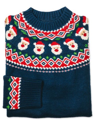 Dark Blue Casual Santa Print Sweater