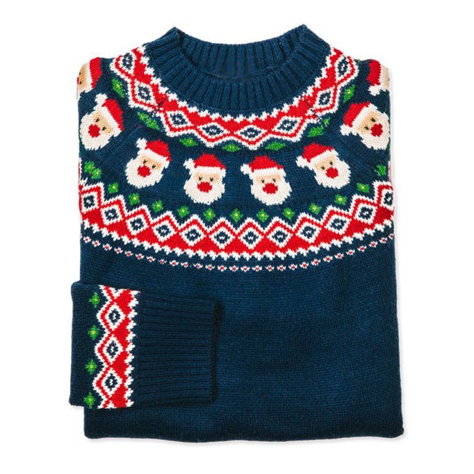 Dark Blue Casual Santa Print Sweater