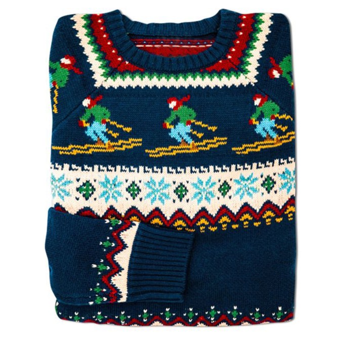 Dark Blue Casual Sleigh Print Sweater